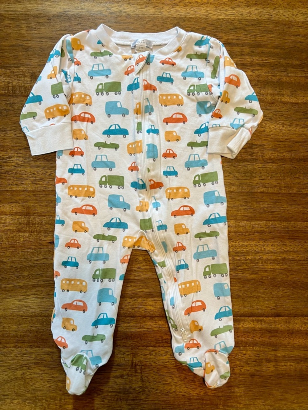 Kissy Kissy Pima Cotton White One-Piece Footed Sleeper with Colorful Cars